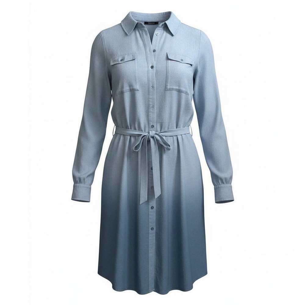 kensie Chambray Shirtdress Womens Large Blue Ombre Tie Waist Gradient Casual NWT
